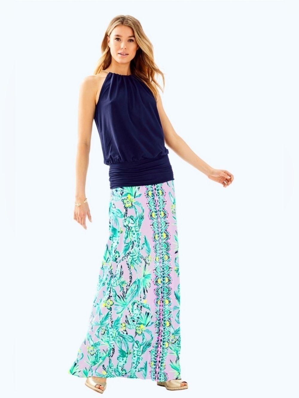 Lilly Pulitzer Suri Purple & Aqua Tropical Print Maxi Skirt XXS